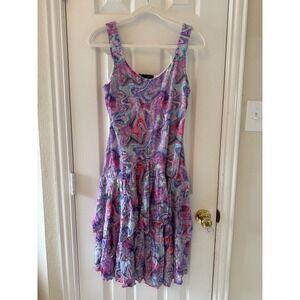 Carine Priscilla Dress Medium Pastel Swirl Tiered Sleeveless Knee Midi